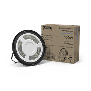 Светильник светодиодный подвесной UFO 100W 12000lm 5000K 175-265V IP65 D230*88мм черный скобка в комплекте | 821536300 | Gauss