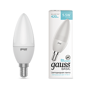 Лампа светодиодная Basic Свеча 5,5W 420lm 4100K E14 LED 1/10/100 | 1033126 | Gauss