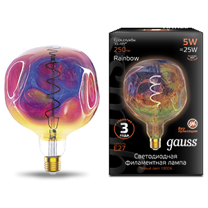 Лампа светодиодная LED Filament Rainbow Spiral G150CR 5W E27 250lm 1800K 1/6 | 1007802103 | Gauss