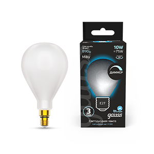 Лампа светодиодная Filament А160 10W 890lm 4100К Е27 milky диммируемая LED 1/6 | 179202210-D | Gauss