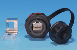 KJ-IE-8P8C-C5e-180-SH-F-BK Промышленный модуль Keystone Jack RJ-45 (8P8C), IP67, категория 5e, с защитной крышкой, черный | 46362 | Hyperline