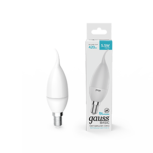 Лампа светодиодная Basic Свеча на ветру 5,5W 420lm 4100K E14 LED 1/10/50 | 1034126 | Gauss