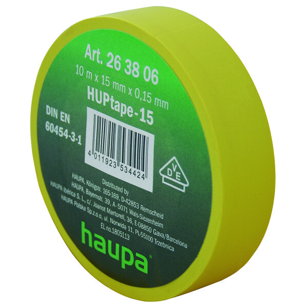 Изолента ПВХ, цвет желтый, шир. 15мм, длина 10 м, d 60 мм | 263806 | Haupa