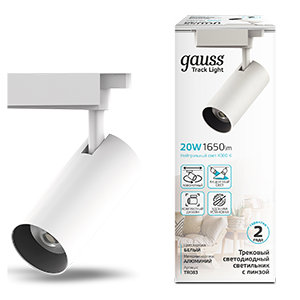 Светильник светодиодный трековый цилиндр 20W 1760lm 4000K 180-220V IP20 65*206мм белый линза 36? | TR083 | Gauss