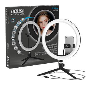 Светильник кольцевой 15W 800lm 3000-6500K 5V USB IP20 300*23мм черный дим пульт е LED 1/20 | RL003 | Gauss