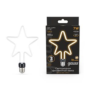Лампа светодиодная LED Filament Bulbless Star Milky E27 7W 580lm 2700K 135*195mm 1/10/100 | 1006802104 | Gauss