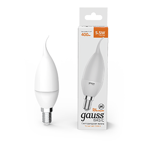 Лампа светодиодная Basic Свеча на ветру 5,5W 400lm 3000K E14 LED 1/10/50 | 1034116 | Gauss