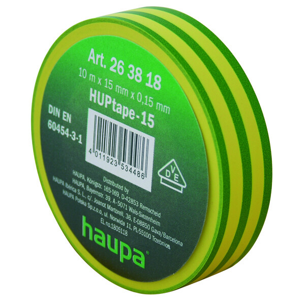 Изолента ПВХ, цвет желто-зеленый, шир. 25 мм, длина 20 м, d 74 мм | 263880 | Haupa