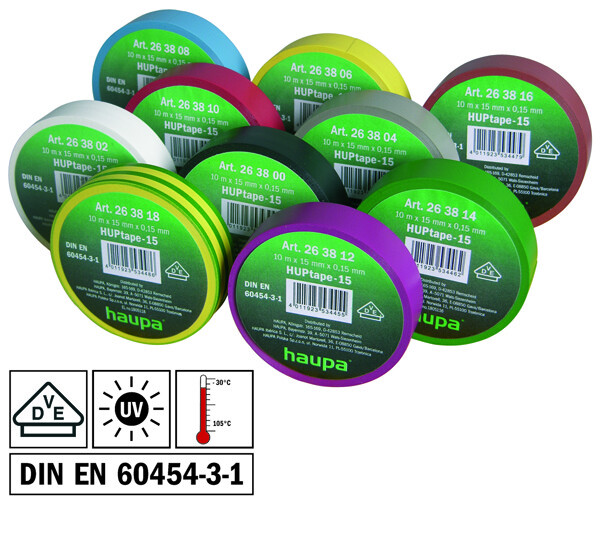 Изолента ПВХ, цвет радужный, шир. 15мм, длина 10 м, d 60 мм (упак. 10шт) | 263820 | Haupa