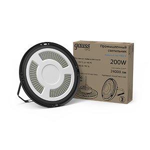 Светильник светодиодный подвесной UFO 200W 24000lm 5000K 175-265V IP65 D310*88мм черный скобка в комплекте | 821536320 | Gauss