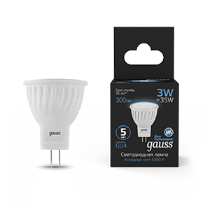 Лампа светодиодная MR11 3W 300lm 6500K GU4 LED 1/10/100 | 132517303 | Gauss