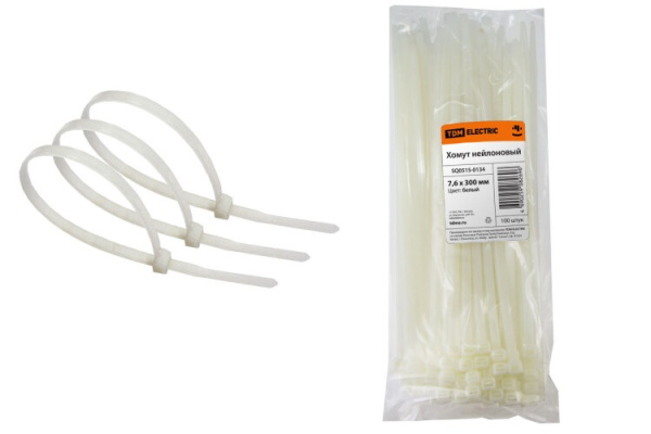 Хомут 7,6х300мм нейлон (белый) (100шт) | SQ0515-0134 | TDM