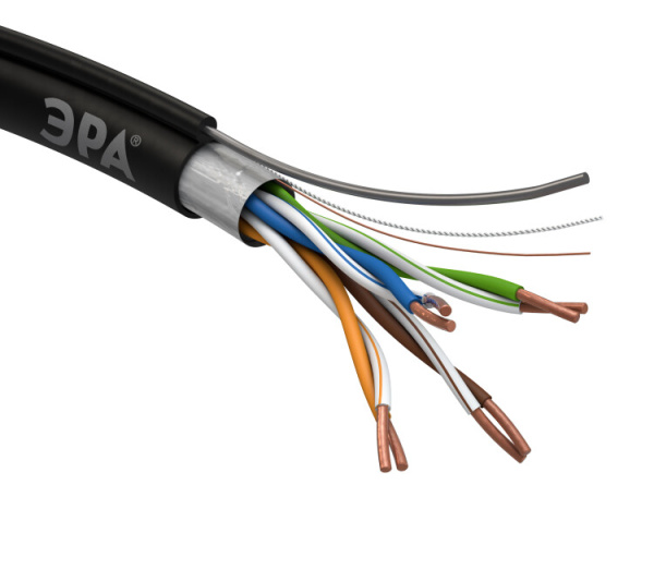 ЭРА Кабель витая пара F/UTP Cat5e 4x2x24 AWG CU PE + ТРОС OUTDOOR 305 м | Б0044690 | ЭРА