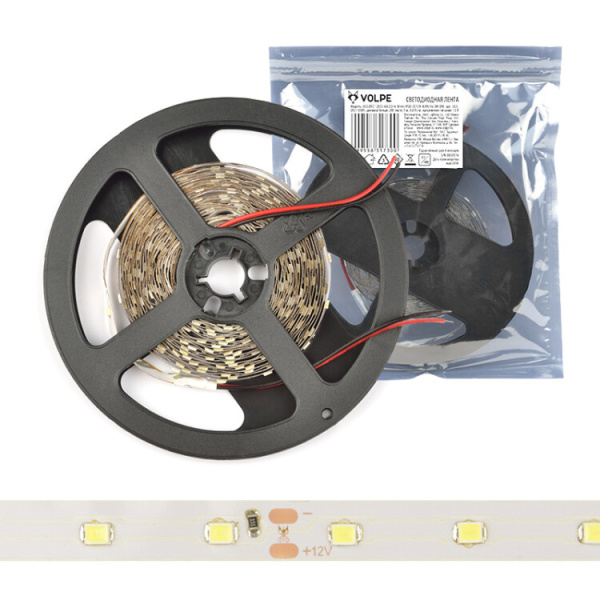 Лента светодиодная холодный белый свет ULS-Q921 2835-60LED/m-8mm-IP20-DC12V-4,8W/m-5M-DW | UL-00001341 | Volpe