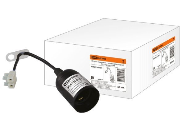 Патрон подвесной с клеммной колодкой Е27 черный | SQ0335-0021 | TDM