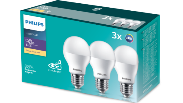 Промопак ESSLEDBulb 11W E27 3000K 3шт. | 929002299547 | PHILIPS