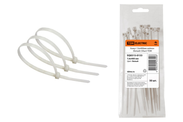 Хомут 7,6х400мм нейлон (белый) (50шт) | SQ0515-0153 | TDM