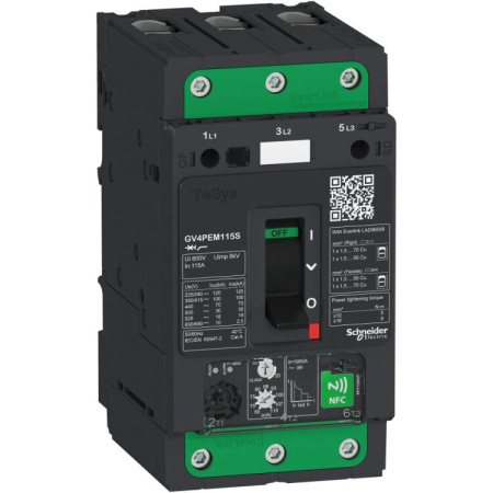 АВТ.ВЫКЛ GV4PE С МНОГОФУНКЦ. NFC РАСЦЕПИТЕЛЕМ 115A 100kA ЗАЖИМ EVERLINK | GV4PEM115S | Schneider Electric