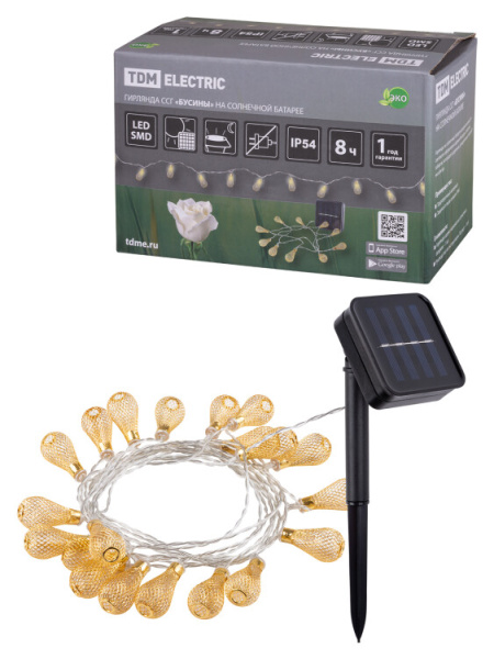 Гирлянда садовая "Бусины" на солнечной батарее, 4 м, 20 LED, желтый, IP54, | SQ0330-0117 | TDM