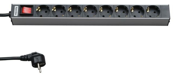 Блок розеток SHT19-8SH-S-2.5EUд. 19" шк., горизонт., с выкл. с подсветкой, 8 розеток Schuko(16A), 482.6x 44.4ммx44.4мм(ДхШхВ) | 26450 | Hyperline