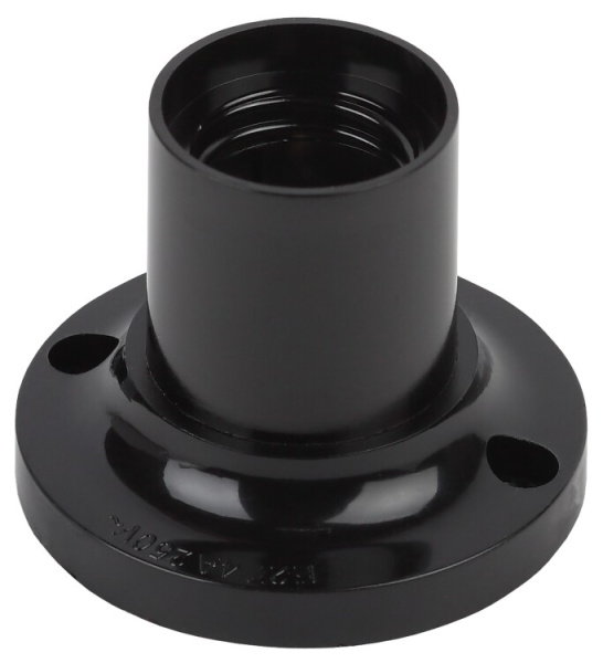 Патрон Е27 потолочный, бакелит, черный (x50) | Б0044083 | ЭРА