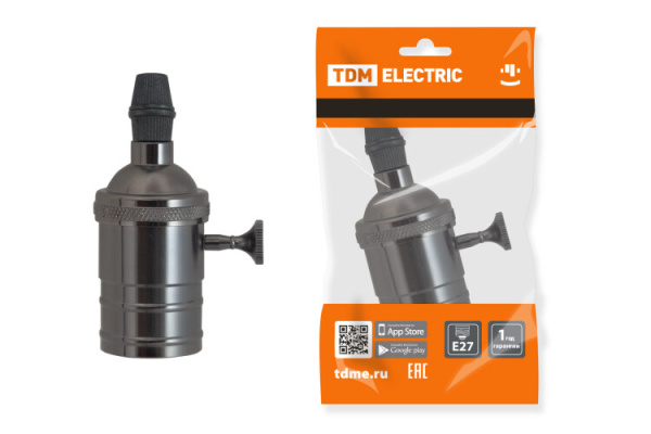Патрон подвесной Е27 с выключателем, металлический "Лофт", черный | SQ0335-0067 | TDM