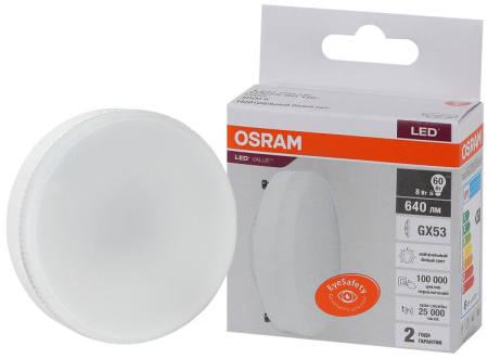 Лампа светодиодная LED Value GX53 8W/840 230V GX53 10X1 | 4058075582279 | OSRAM