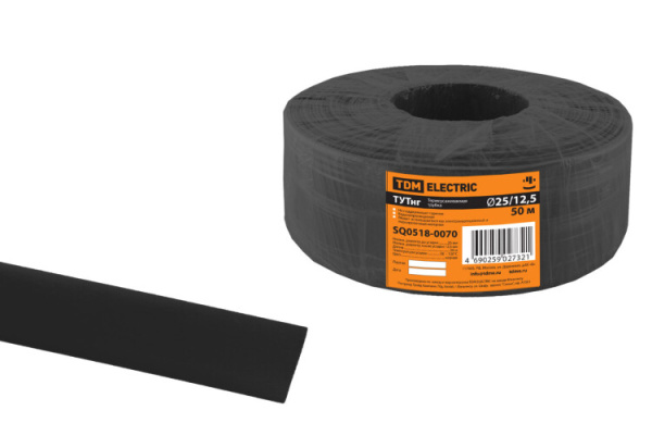 Термоусаживаемая трубка ТУТнг 25/12,5 черная (50 м/ролл) | SQ0518-0070 | TDM