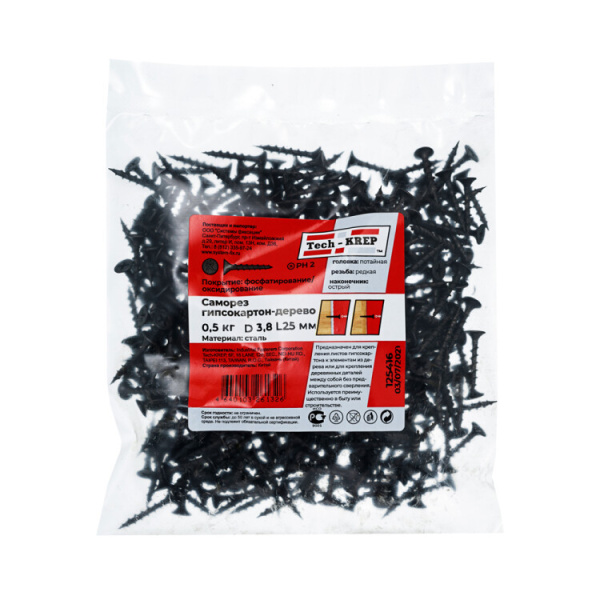 Саморез ШСГД 3,5х25 редкая резьба (0,5кг) - пакет | 125416 | Tech-KREP