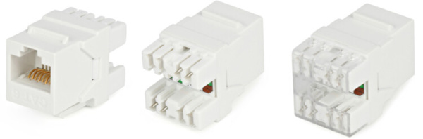 Вставка Keystone Jack KJ5-8P8C-C6-180-WH (High-Bandwidth applications) RJ-45(8P8C), категория 6, тип 180 градусов, белая | 29844 | Hyperline
