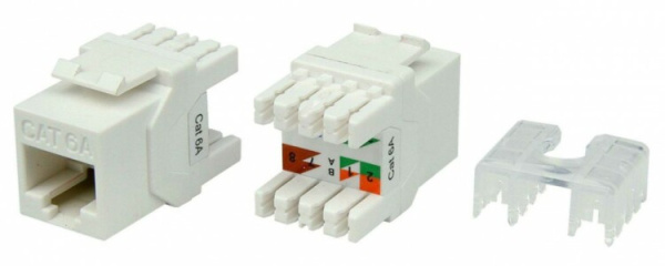 KJ8-8P8C-C6A-180-WH Вставка Keystone Jack RJ-45(8P8C), категория 6a (10G), тип 180 градусов, белая | 426187 | Hyperline