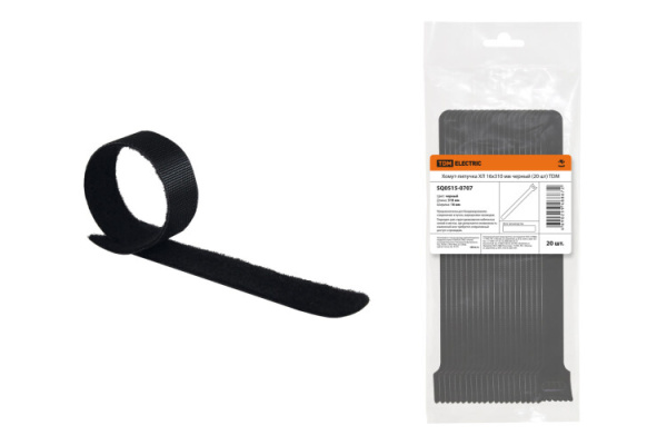 Хомут-липучка ХЛ 16х310 мм черный (20 шт) | SQ0515-0707 | TDM