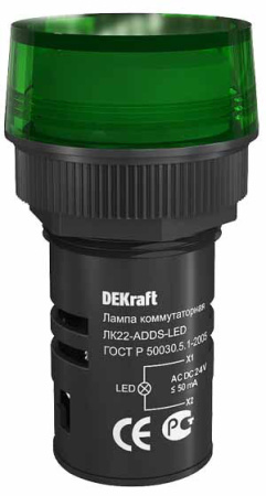 Лампа комм. ADDS 22 мм LED зел. 24В AC/DC ЛK-22 | 25065DEK | DEKraft