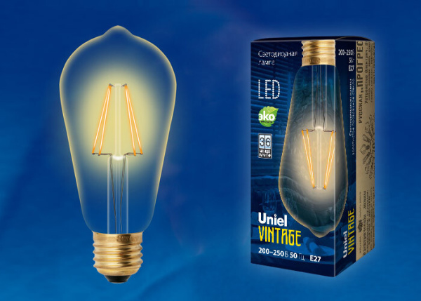 Лампа светодиодная LED-ST64-5W/GOLDEN/E27 GLV22GO LED Vintage. «конус», золотистая колба | UL-00002360 | Uniel