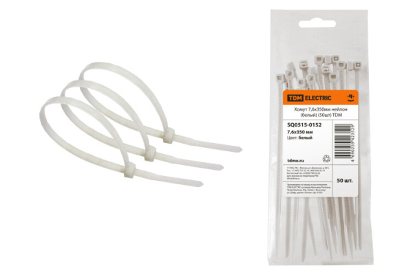 Хомут 7,6х350мм нейлон (белый) (50шт) | SQ0515-0152 | TDM