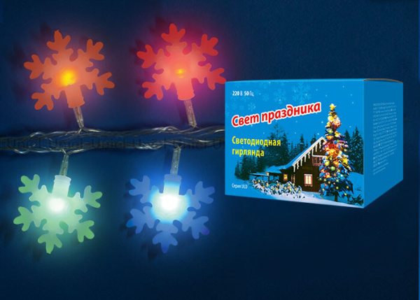 Гирлянда светодиодная с контроллером Снежинки-3 ULD-S0700-050/DTA MULTI IP20 SNOWFLAKES-3 50 диодов мульти, 7 м IP20 шнур прозр | 07936 | Uniel