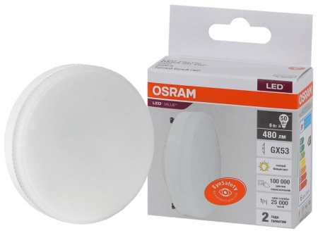 Лампа светодиодная LED Value GX53 6W/830 230V GX53 10X1 | 4058075581975 | OSRAM