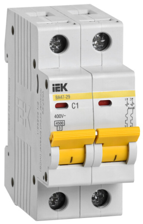 Выключатель автоматический двухполюсный ВА47-29 1А B 4,5кА | MVA20-2-001-B | IEK