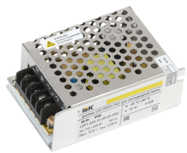 Драйвер для светодиодных лент LED ИПСН-PRO 25Вт 12В IP20 блок-клеммы | LSP1-025-12-20-33-PRO | IEK