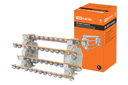 Блок распределительный на DIN-рейку РБ-200 4П 200А (4 шины 10xM6+1хM8) | SQ0823-0008 | TDM