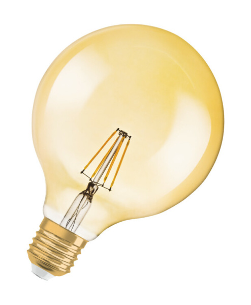 Лампа светодиодная LED, золотистая, Vintage 1906 LED CL GLOBE125 FIL GOLD 55 non-dim 7W/825 E27 | 4058075809406 | Osram
