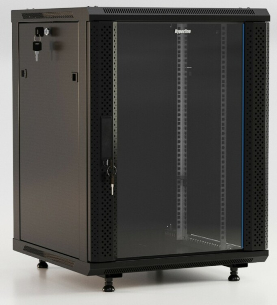 Шкаф наст.TWB-FC-2266-GP-RAL9004 19-дюй.(19"),22U,1086x600х600мм,стек.дв.с пер.по бок,ру с зам,с воз.уст.на нож,чер(раз) | 395583 | Hyperline