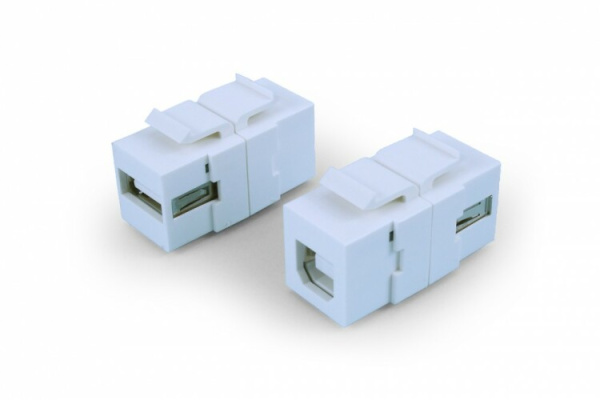 KJ1-USB-A-B2-WH Вставка формата Keystone Jack с проходным адаптером USB 2.0 (Type A-B), ROHS, белая | 247142 | Hyperline