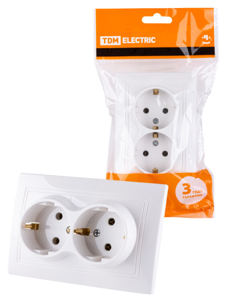 Розетка двойная 2П+З 16А 250В белая "Таймыр" | SQ1814-0014 | TDM