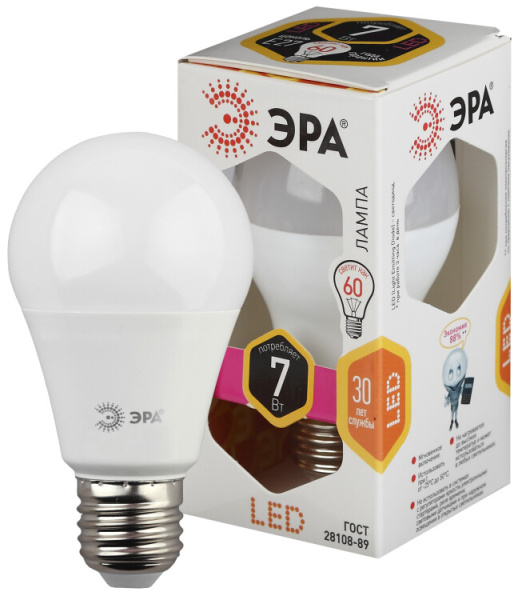 Лампа светодиодная LED A55-7W-827-E27 (диод, груша, 7Вт, тепл, E27) | Б0017200 | ЭРА