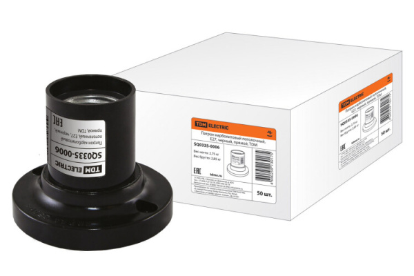 Патрон потолочный карболитовый Е27 черный прямой | SQ0335-0006 | TDM