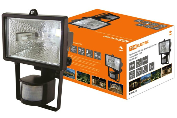 Прожектор галогенный ИО 150Д 150Вт IP54 черный, детектор | SQ0302-0011 | TDM