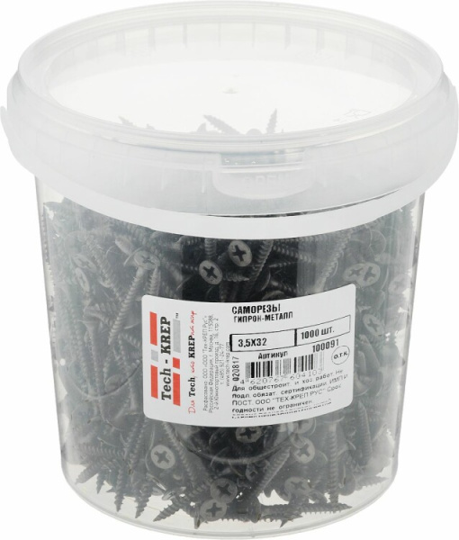 Саморез ШСГМ 3,5х32 (1000 шт) - ведро ( 1,568 кг) | 100091 | Tech-KREP