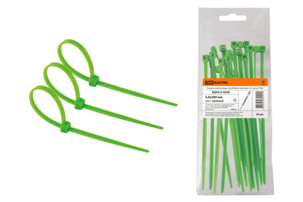 Хомуты нейлоновые 3,6х200мм (зеленый) (25 штук) | SQ0515-0349 | TDM
