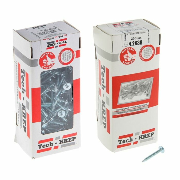 Саморез ШСММ св. 4,2х38 (200 шт) - коробка с окном( 0,586 кг) | 102153 | Tech-KREP